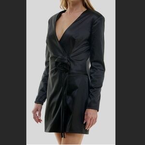 B.Darlin Black Satin Rose Tie-Front Blazer Dress Size 15/16